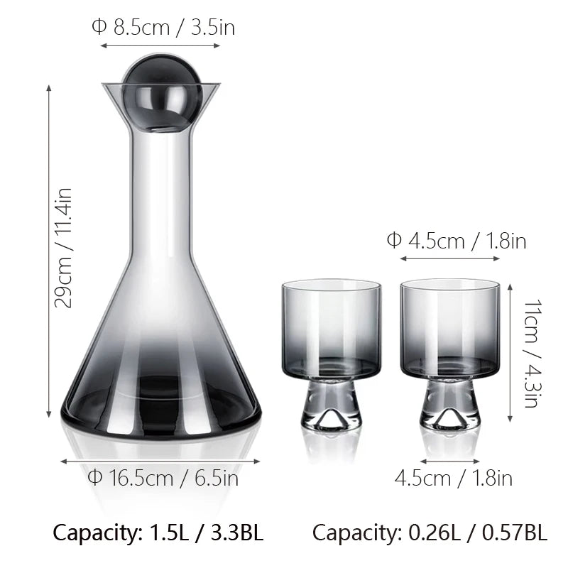 Nordic Light Luxury Glass Decanter Set – Elegant Pitcher & Cups with Tray | Modern Ombre Drinkware for Wine, Water & Cocktails