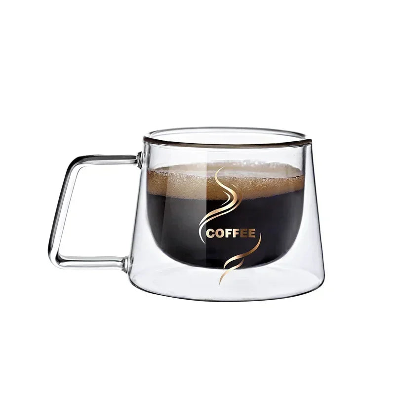 Double-Wall Heat-Resistant Glass Espresso Cup – Insulated Coffee Mug with Handle for Latte, Cappuccino, Tea & Gifting