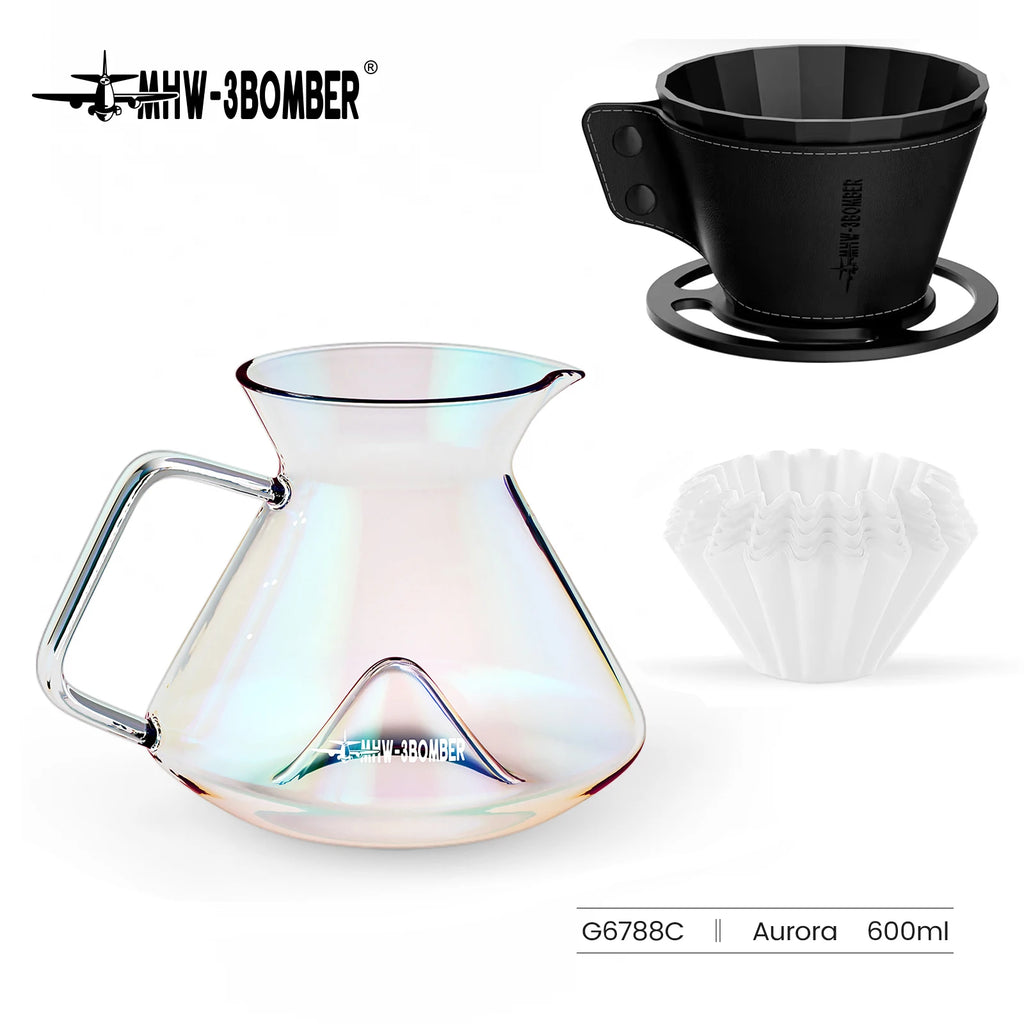MHW-3BOMBER Hill Pour Over Coffee Maker Set – Precision Glass Dripper for Rich, Balanced Brews (200–400ml)