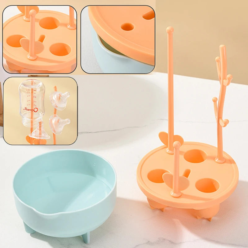 360° Baby Bottle Cleaning Brush & Drying Rack Set – Soft Silicone, Long Handle, Efficient & Hygienic