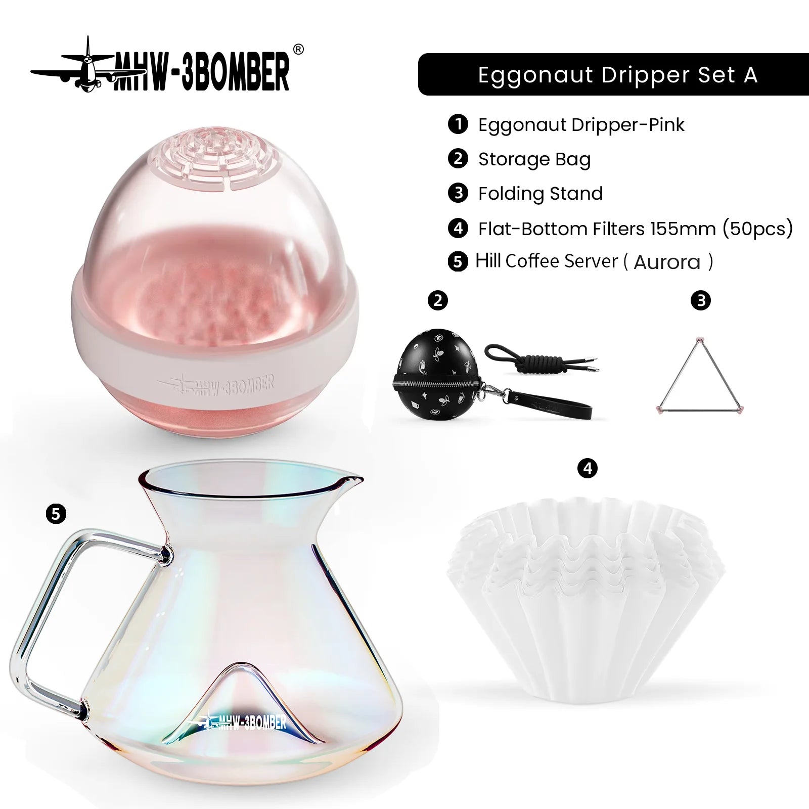 MHW-3BOMBER Hill Pour Over Coffee Maker Set – Precision Glass Dripper for Rich, Balanced Brews (200–400ml)