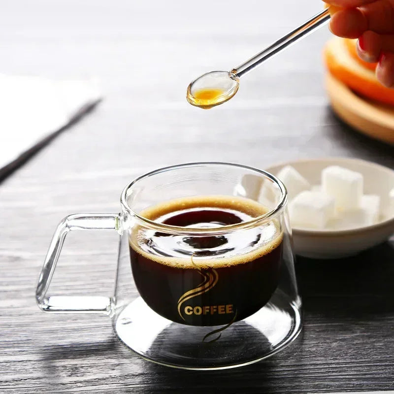 Double-Wall Heat-Resistant Glass Espresso Cup – Insulated Coffee Mug with Handle for Latte, Cappuccino, Tea & Gifting