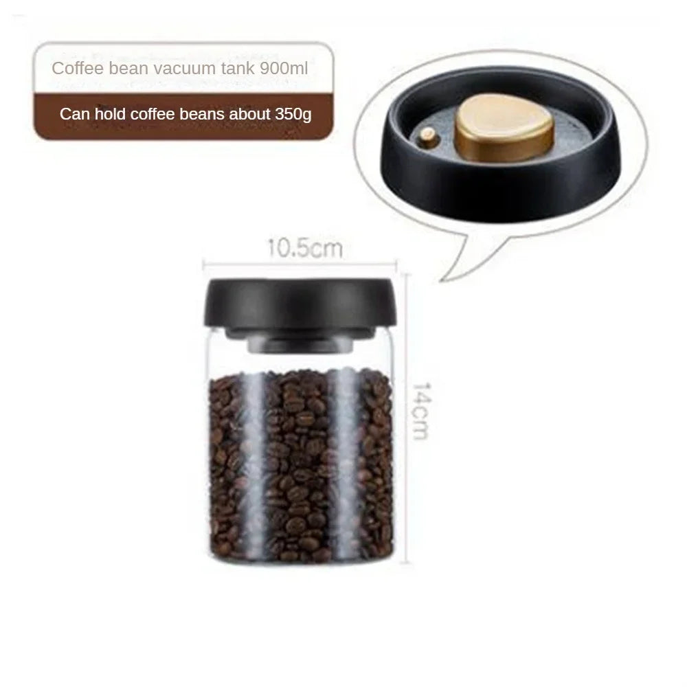 Airtight Vacuum-Sealed Glass Coffee Bean Storage Jar – Freshness Preserving Food Container with Silicone Seal