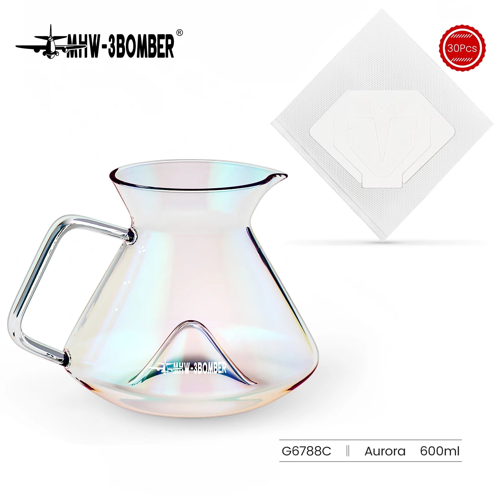 MHW-3BOMBER Hill Pour Over Coffee Maker Set – Precision Glass Dripper for Rich, Balanced Brews (200–400ml)