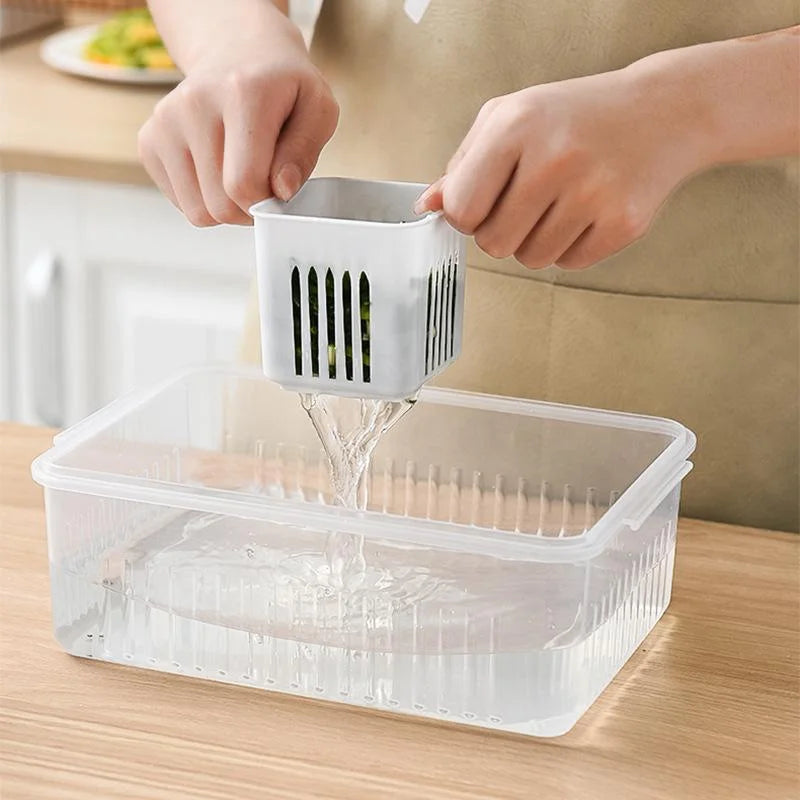 Multi-Grid Refrigerator Fresh-Keeping Box – Drainable Storage Container for Garlic, Ginger, Onions & Veggies
