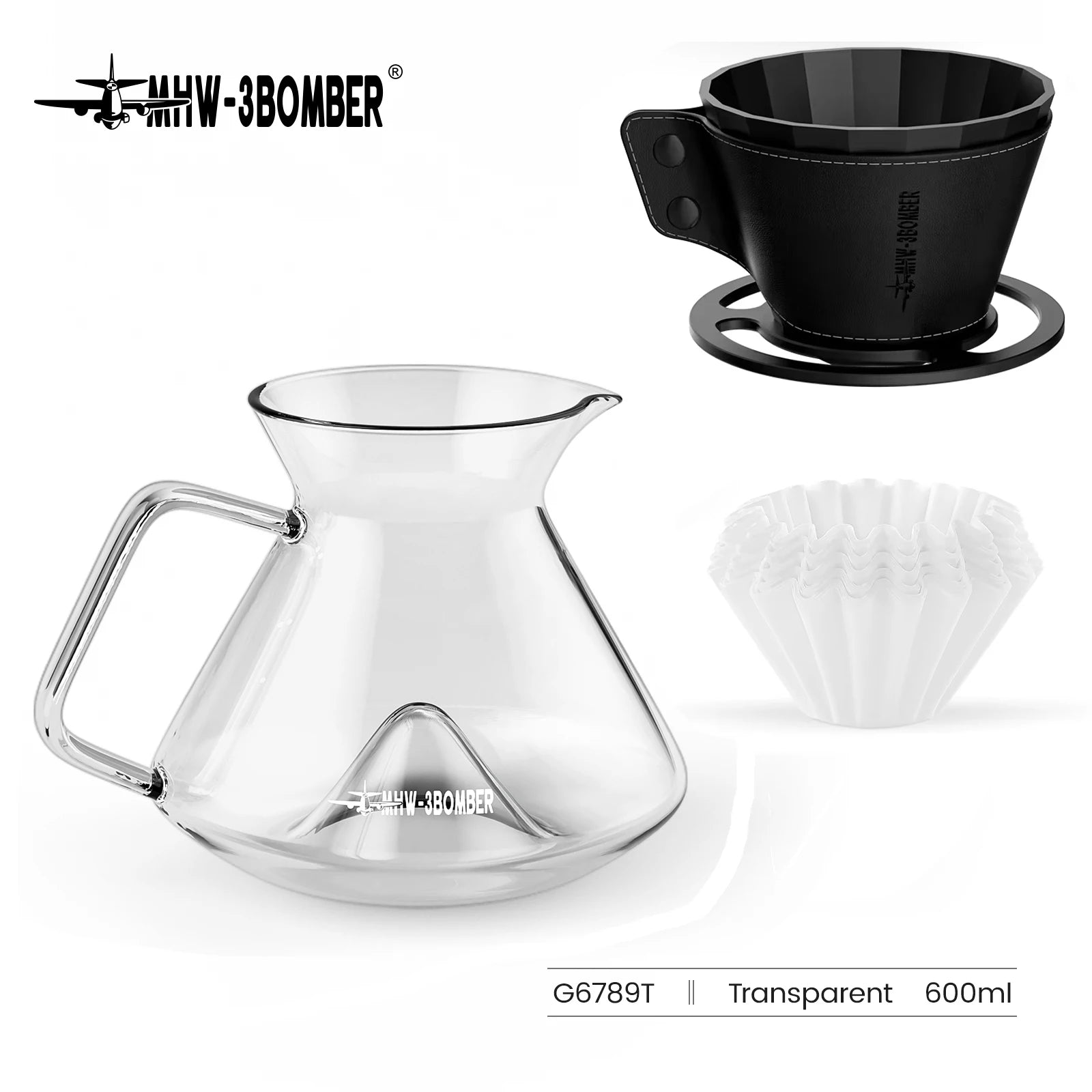 MHW-3BOMBER Hill Pour Over Coffee Maker Set – Precision Glass Dripper for Rich, Balanced Brews (200–400ml)