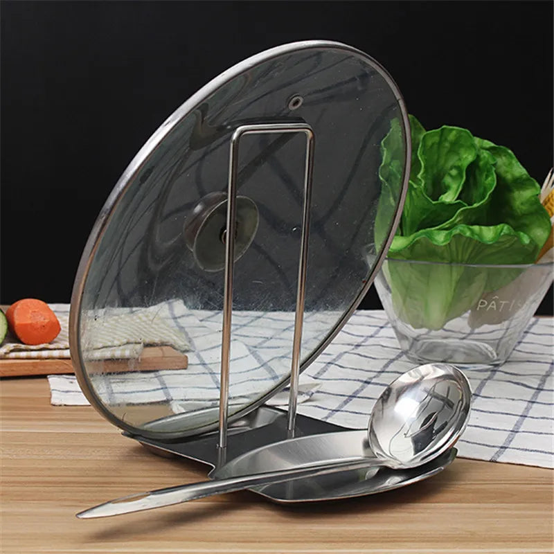 Stainless Steel Pot Lid and Spoon Holder – Multifunctional Kitchen Organizer