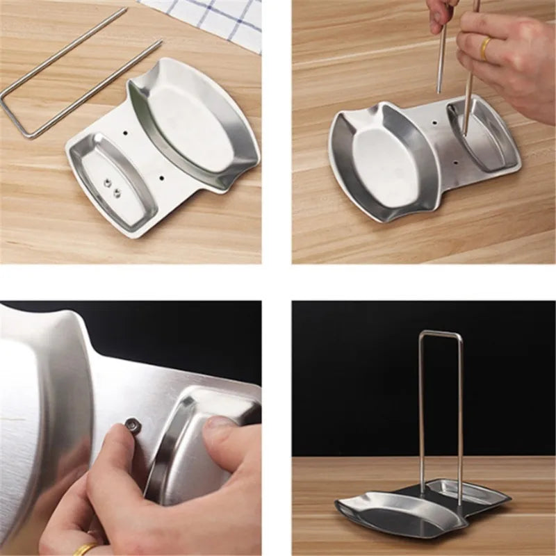Stainless Steel Pot Lid and Spoon Holder – Multifunctional Kitchen Organizer