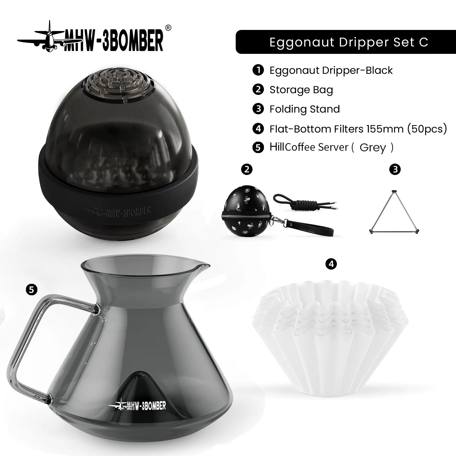 MHW-3BOMBER Hill Pour Over Coffee Maker Set – Precision Glass Dripper for Rich, Balanced Brews (200–400ml)