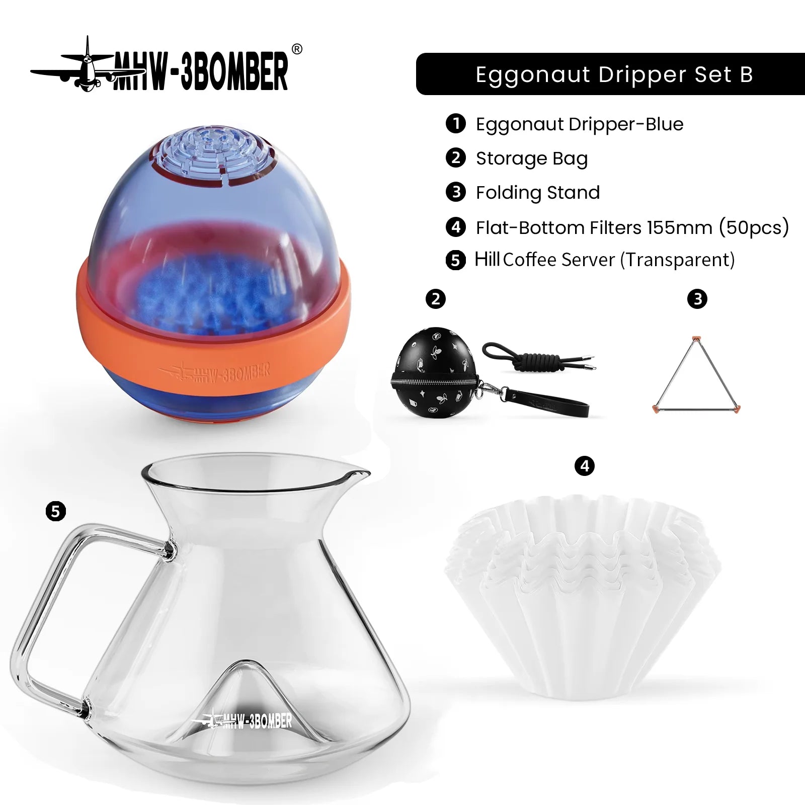 MHW-3BOMBER Hill Pour Over Coffee Maker Set – Precision Glass Dripper for Rich, Balanced Brews (200–400ml)