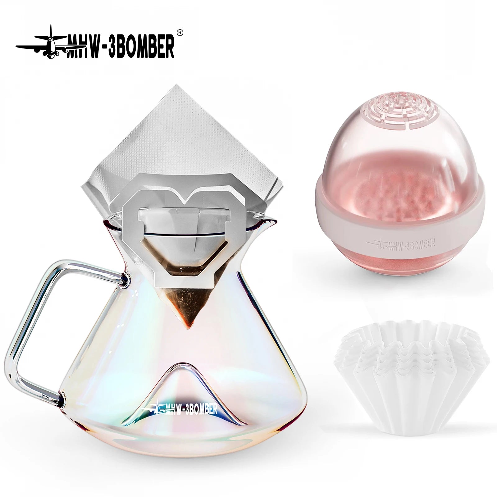 MHW-3BOMBER Hill Pour Over Coffee Maker Set – Precision Glass Dripper for Rich, Balanced Brews (200–400ml)