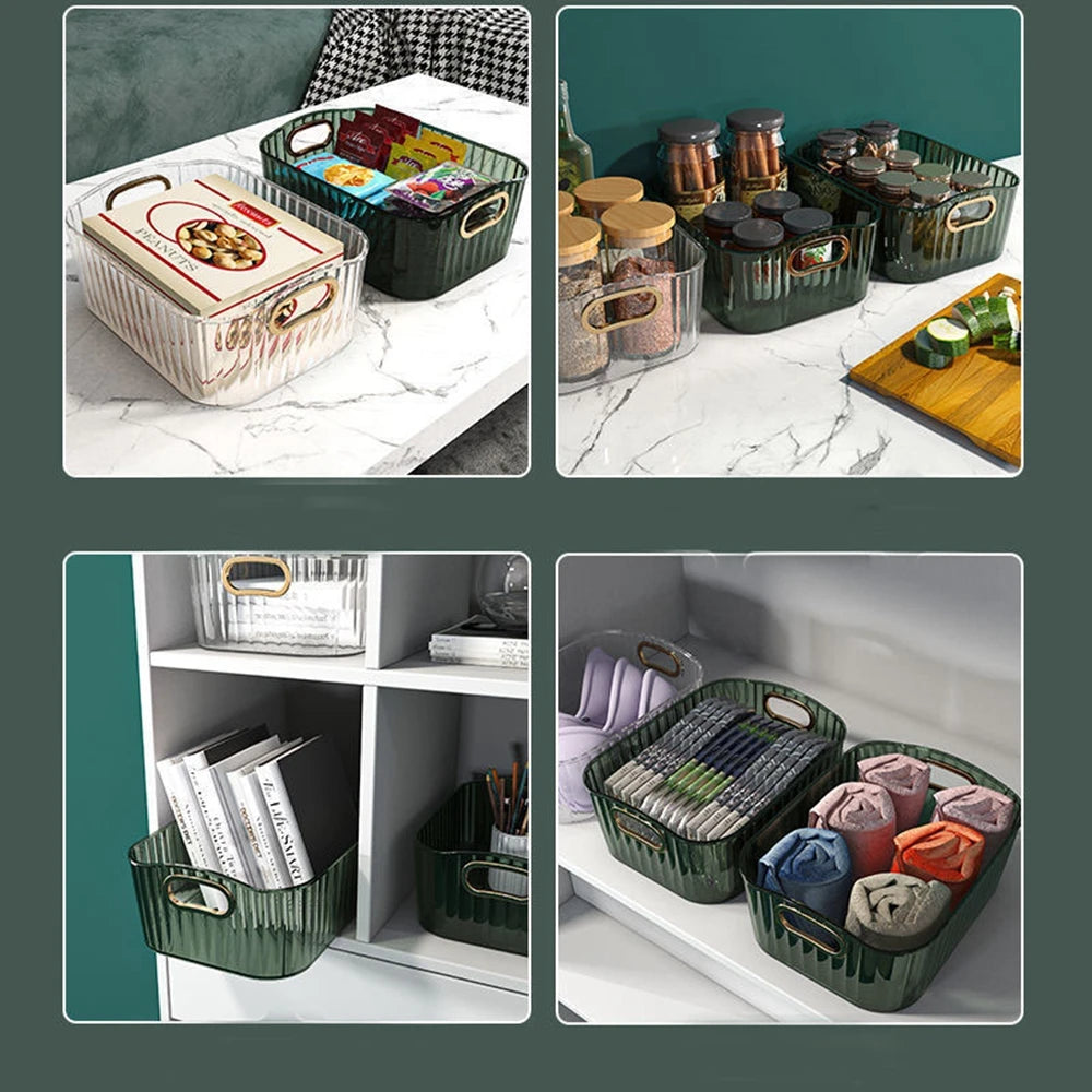 Desk Storage Box with Cover – Plastic Organizer for Facial Masks, Lipsticks & Skincare | Classic Style Cosmetic Sorting Basket