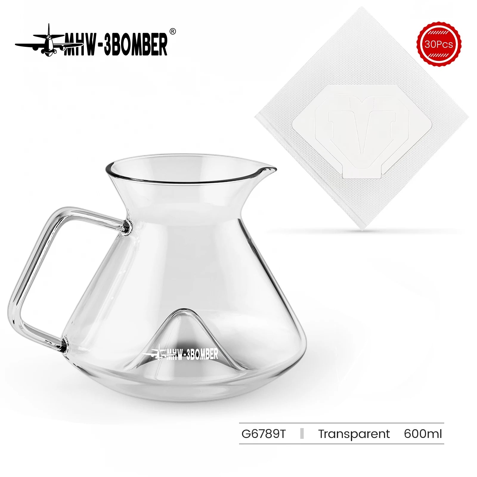 MHW-3BOMBER Hill Pour Over Coffee Maker Set – Precision Glass Dripper for Rich, Balanced Brews (200–400ml)