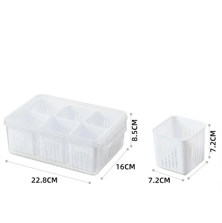 Multi-Grid Refrigerator Fresh-Keeping Box – Drainable Storage Container for Garlic, Ginger, Onions & Veggies