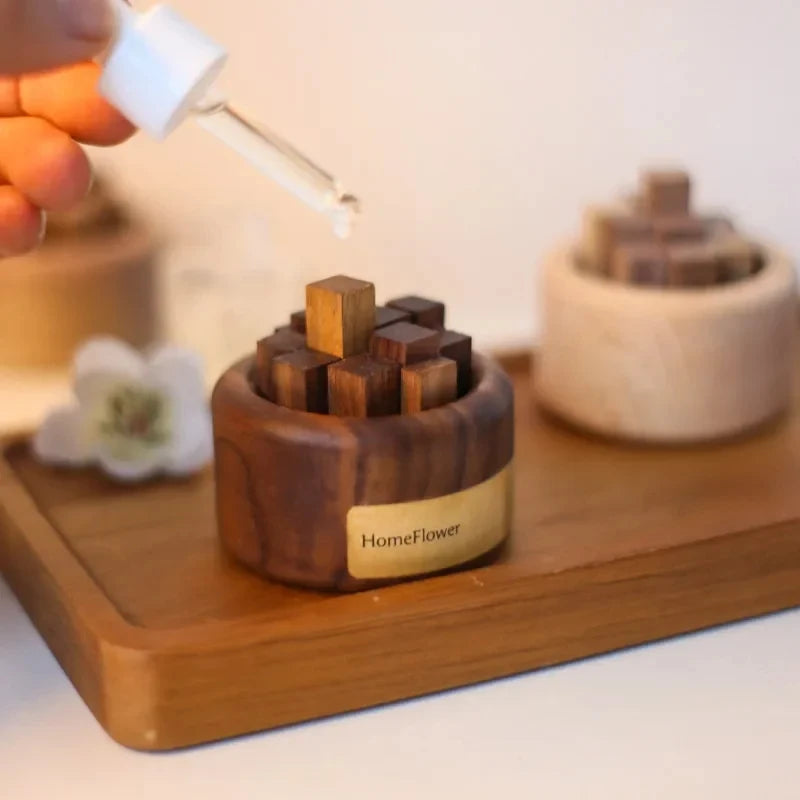 Natural Beech & Black Walnut Essential Oil Diffuser – Small Wooden Aromatherapy Fragrance Expander