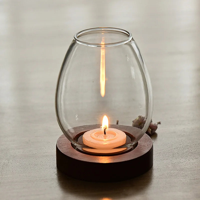 Romantic Glass Tealight Candle Holder – Vintage Oil Lamp Style for Wedding, Dinner, or Home Decor