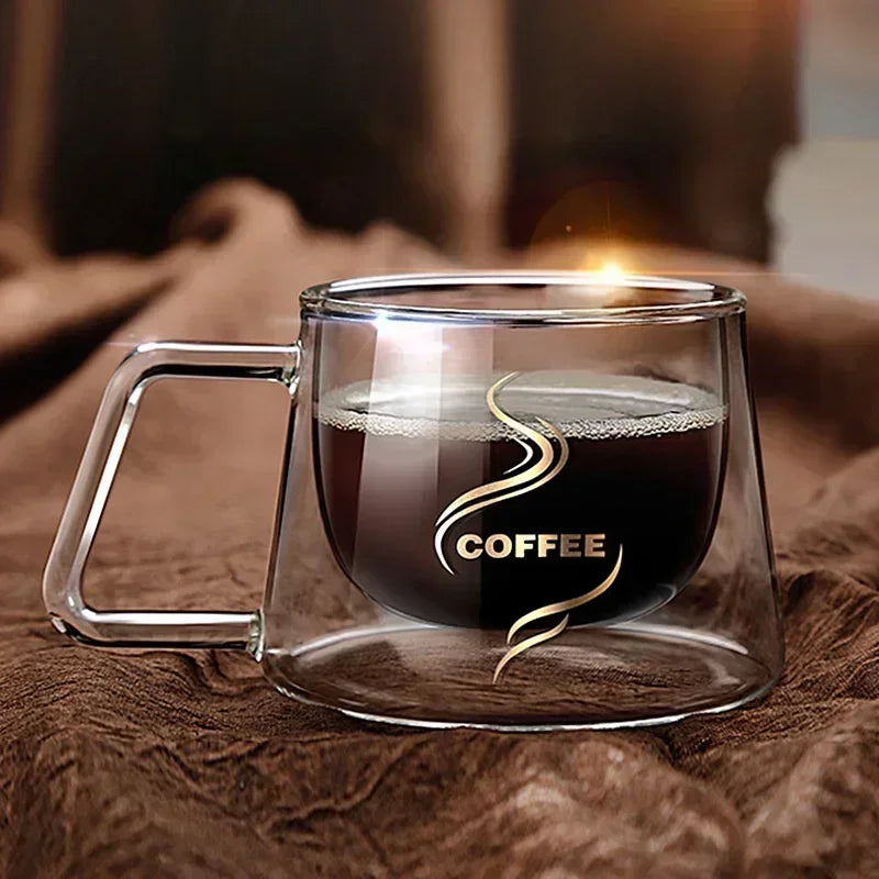 Double-Wall Heat-Resistant Glass Espresso Cup – Insulated Coffee Mug with Handle for Latte, Cappuccino, Tea & Gifting