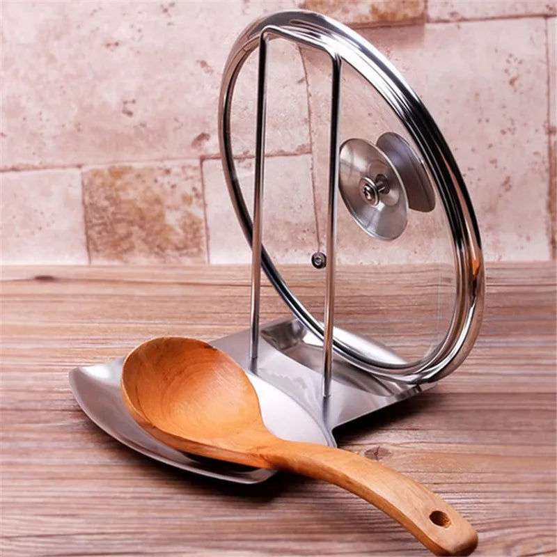 Stainless Steel Pot Lid and Spoon Holder – Multifunctional Kitchen Organizer