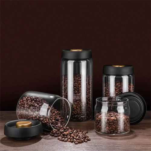 Airtight Vacuum-Sealed Glass Coffee Bean Storage Jar – Freshness Preserving Food Container with Silicone Seal