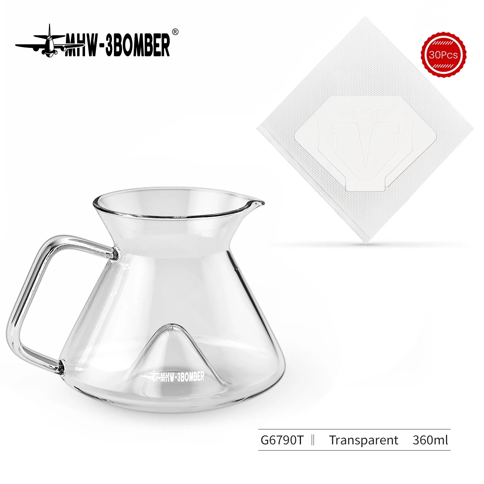 MHW-3BOMBER Hill Pour Over Coffee Maker Set – Precision Glass Dripper for Rich, Balanced Brews (200–400ml)