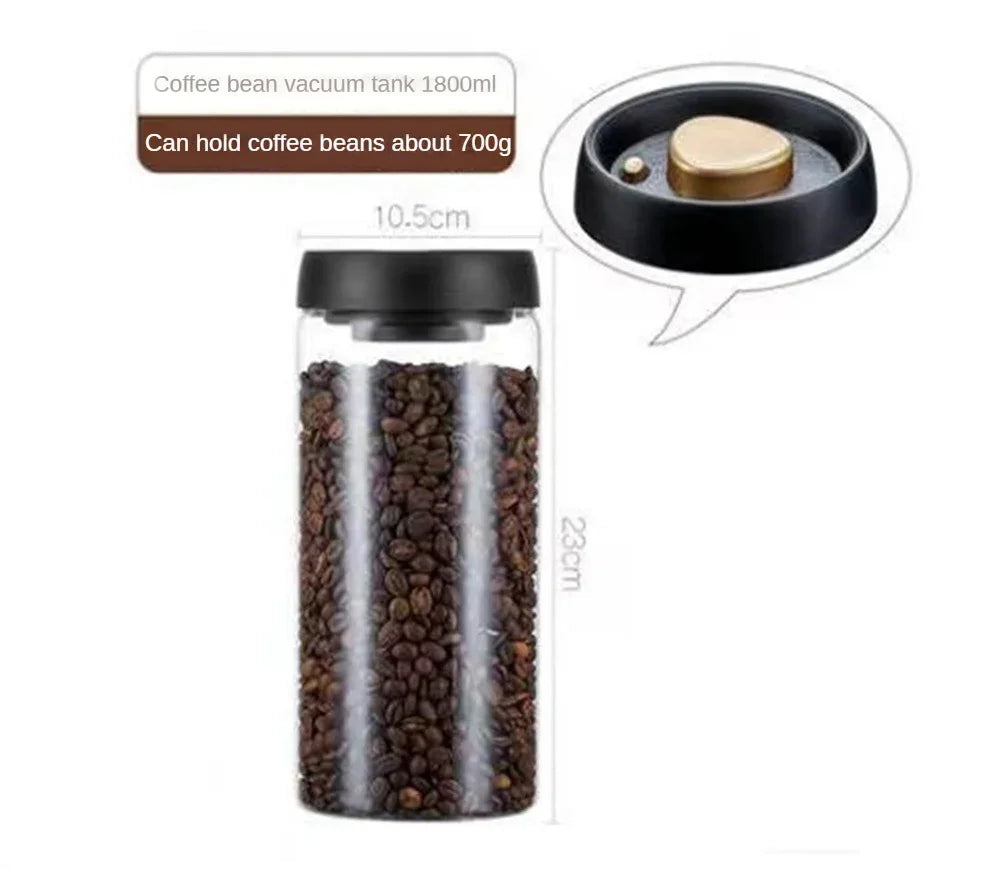 Airtight Vacuum-Sealed Glass Coffee Bean Storage Jar – Freshness Preserving Food Container with Silicone Seal