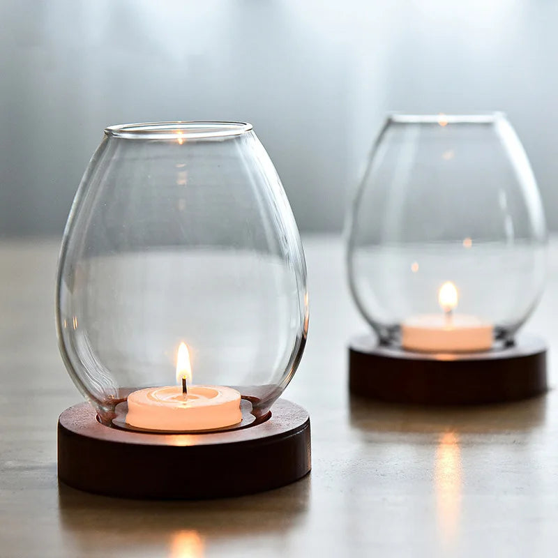 Romantic Glass Tealight Candle Holder – Vintage Oil Lamp Style for Wedding, Dinner, or Home Decor