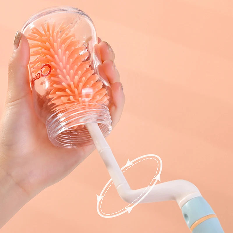 360° Baby Bottle Cleaning Brush & Drying Rack Set – Soft Silicone, Long Handle, Efficient & Hygienic