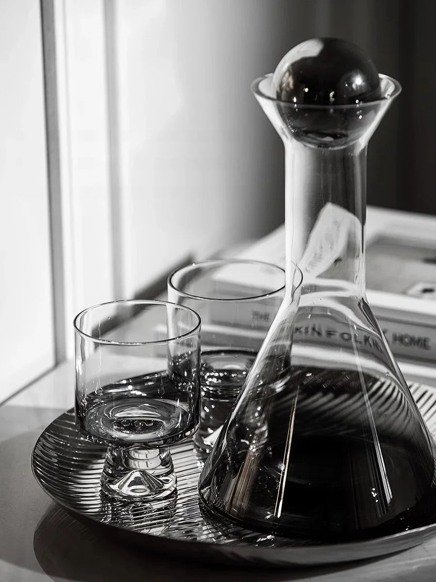 Nordic Light Luxury Glass Decanter Set – Elegant Pitcher & Cups with Tray | Modern Ombre Drinkware for Wine, Water & Cocktails