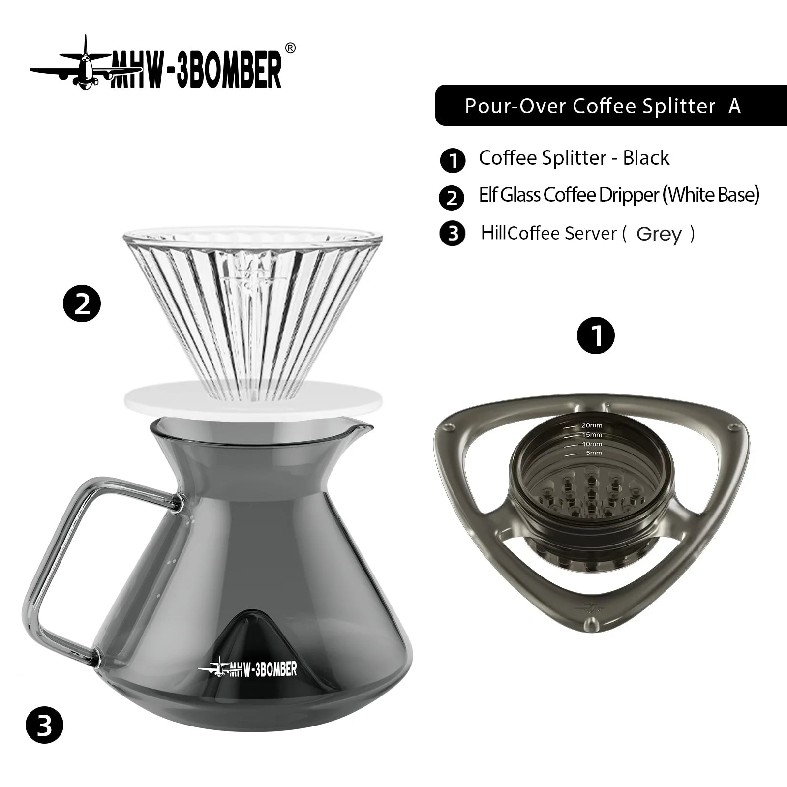 MHW-3BOMBER Hill Pour Over Coffee Maker Set – Precision Glass Dripper for Rich, Balanced Brews (200–400ml)
