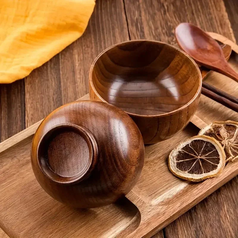 Natural Wooden Soup & Salad Bowl – Eco-Friendly, Child-Friendly Tableware for Kitchen & Dining | Rustic Food Container