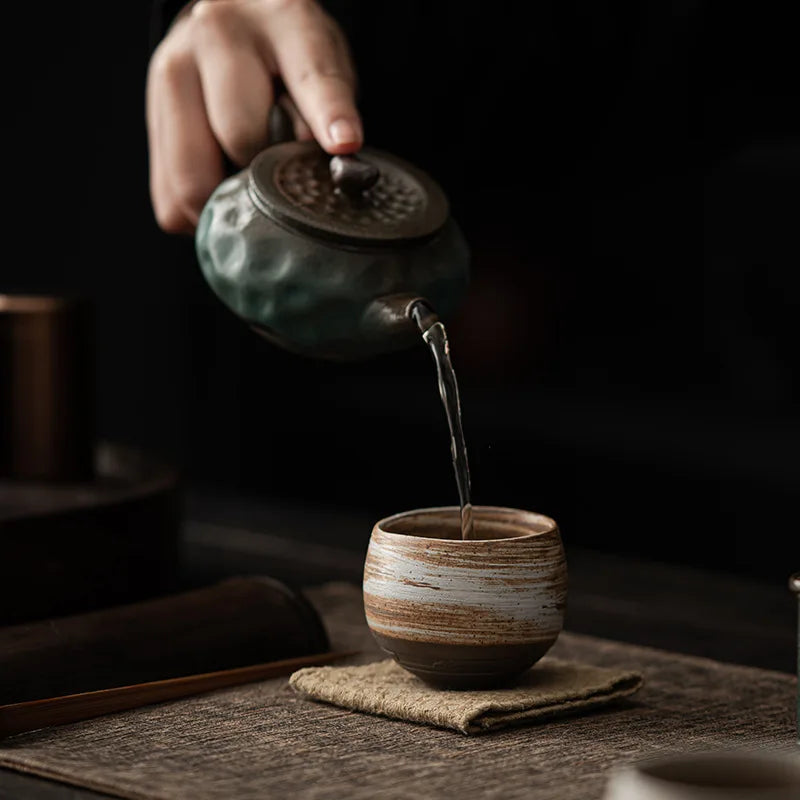 Japanese-Style Handmade Stoneware Tea Cup – Ancient Kung Fu Tea Ceremony Single Cup | Rustic Ceramic Teacup for Mindful Moments