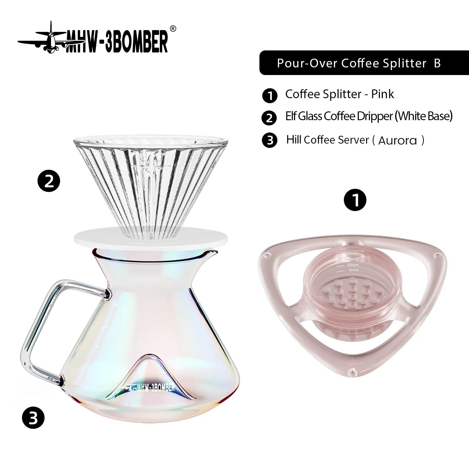 MHW-3BOMBER Hill Pour Over Coffee Maker Set – Precision Glass Dripper for Rich, Balanced Brews (200–400ml)