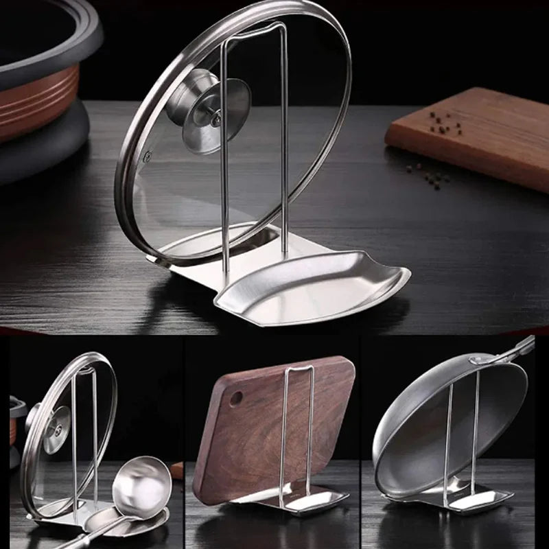 Stainless Steel Pot Lid and Spoon Holder – Multifunctional Kitchen Organizer