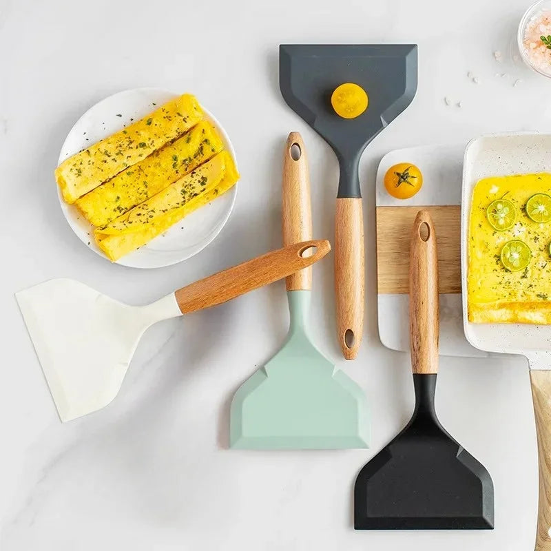 Non-Stick Silicone Spatula with Wooden Handle – Wide Kitchen Scraper for Eggs, Meat, Pizza & More | Heat-Resistant Cooking Utensil