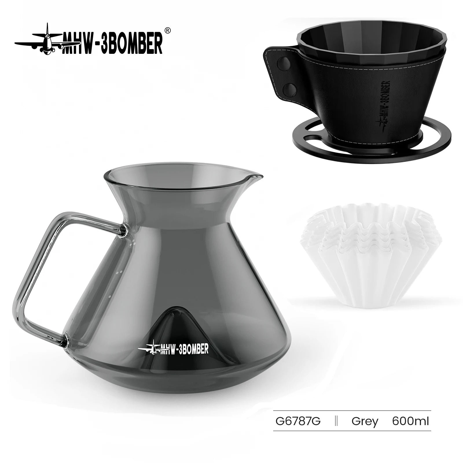 MHW-3BOMBER Hill Pour Over Coffee Maker Set – Precision Glass Dripper for Rich, Balanced Brews (200–400ml)