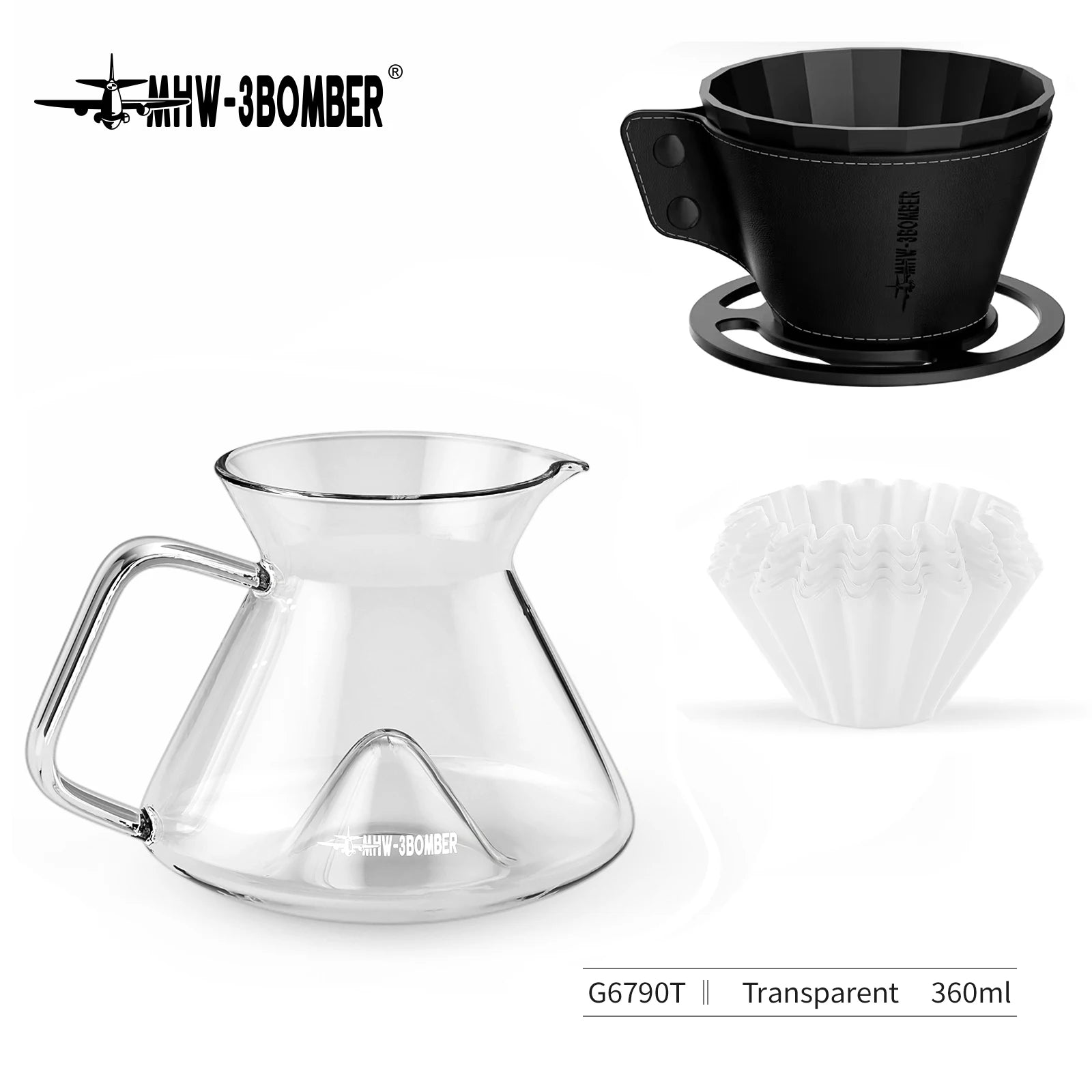 MHW-3BOMBER Hill Pour Over Coffee Maker Set – Precision Glass Dripper for Rich, Balanced Brews (200–400ml)