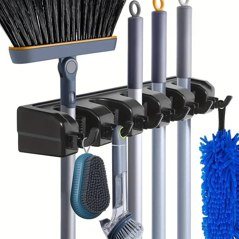 Wall-Mounted Mop & Broom Holder – Heavy-Duty 3/4/5 Position Organizer Rack for Kitchen, Garage & Home Storage