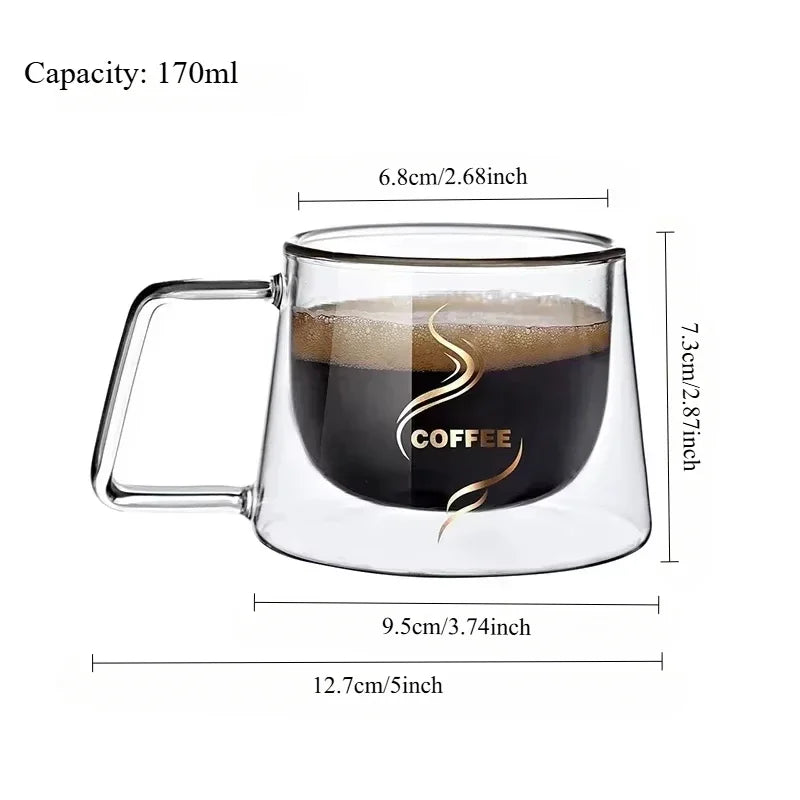 Double-Wall Heat-Resistant Glass Espresso Cup – Insulated Coffee Mug with Handle for Latte, Cappuccino, Tea & Gifting
