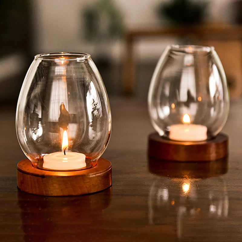 Romantic Glass Tealight Candle Holder – Vintage Oil Lamp Style for Wedding, Dinner, or Home Decor