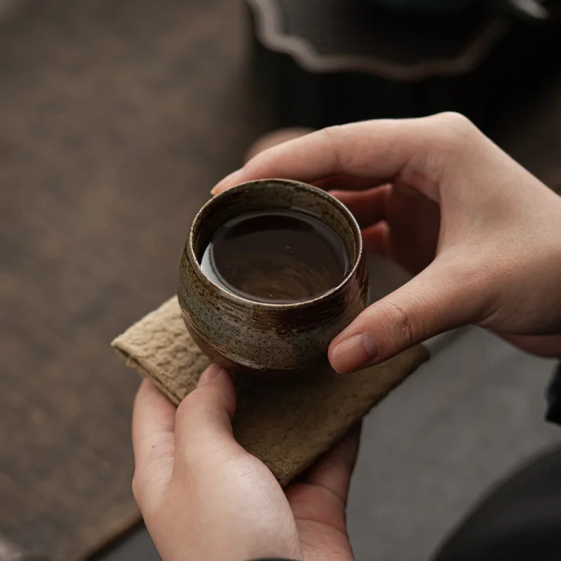 Japanese-Style Handmade Stoneware Tea Cup – Ancient Kung Fu Tea Ceremony Single Cup | Rustic Ceramic Teacup for Mindful Moments