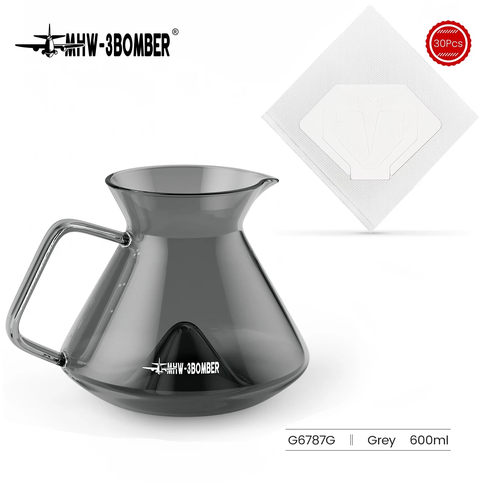 MHW-3BOMBER Hill Pour Over Coffee Maker Set – Precision Glass Dripper for Rich, Balanced Brews (200–400ml)