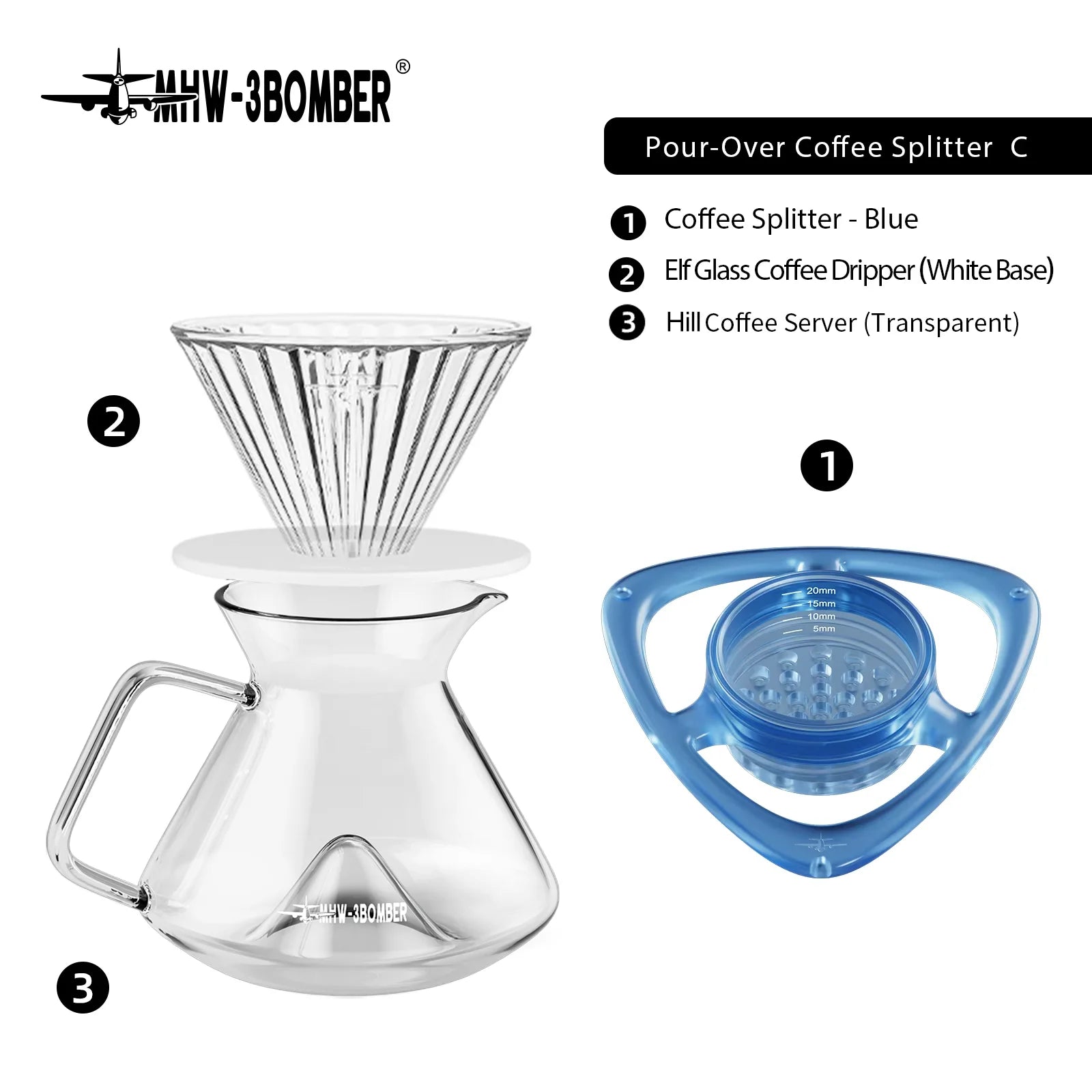 MHW-3BOMBER Hill Pour Over Coffee Maker Set – Precision Glass Dripper for Rich, Balanced Brews (200–400ml)