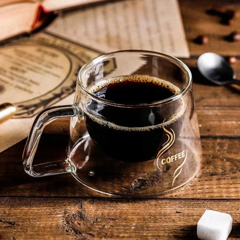 Double-Wall Heat-Resistant Glass Espresso Cup – Insulated Coffee Mug with Handle for Latte, Cappuccino, Tea & Gifting