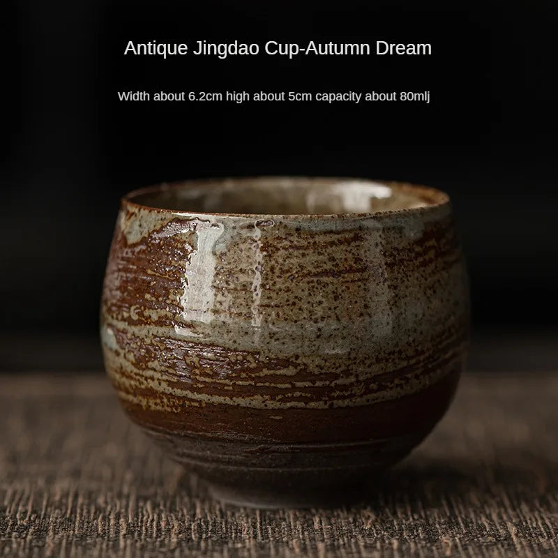Japanese-Style Handmade Stoneware Tea Cup – Ancient Kung Fu Tea Ceremony Single Cup | Rustic Ceramic Teacup for Mindful Moments