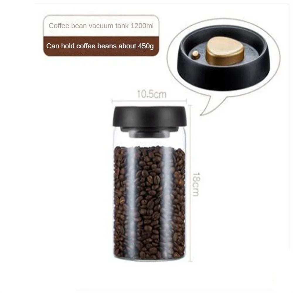 Airtight Vacuum-Sealed Glass Coffee Bean Storage Jar – Freshness Preserving Food Container with Silicone Seal