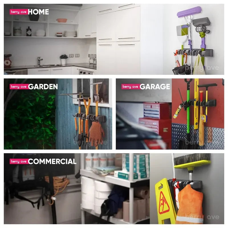Wall-Mounted Mop & Broom Holder – Heavy-Duty 3/4/5 Position Organizer Rack for Kitchen, Garage & Home Storage